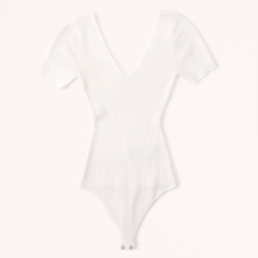 Abercrombie & Fitch White Short-Sleeve V-Neck Sweater Bodysuit